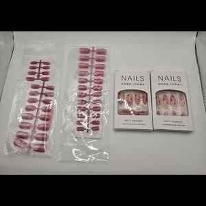 Pink Press-On Nai And Pink With Red Hearts